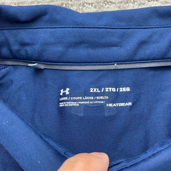 Under ARMOUR Golf Shirt Men 2XL Navy Blue Edmonton Oil Kings Hockey Activewear - Picture 5 of 12